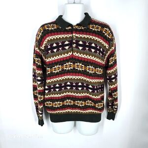 Vintage The Heartland Company Ltd. Men Small Fair Isle Knit Polo Sweater 90s Y2K